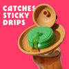 Video demo of the Original Honey Hat being twisted onto a syrup and honey bear bottles and catching a drip in the brim.